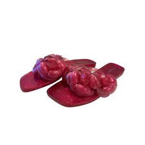 Jeffrey Campbell Floralee Jelly Pink Gel Size 8 EU 39 Shimmer Shine Flowers Flat